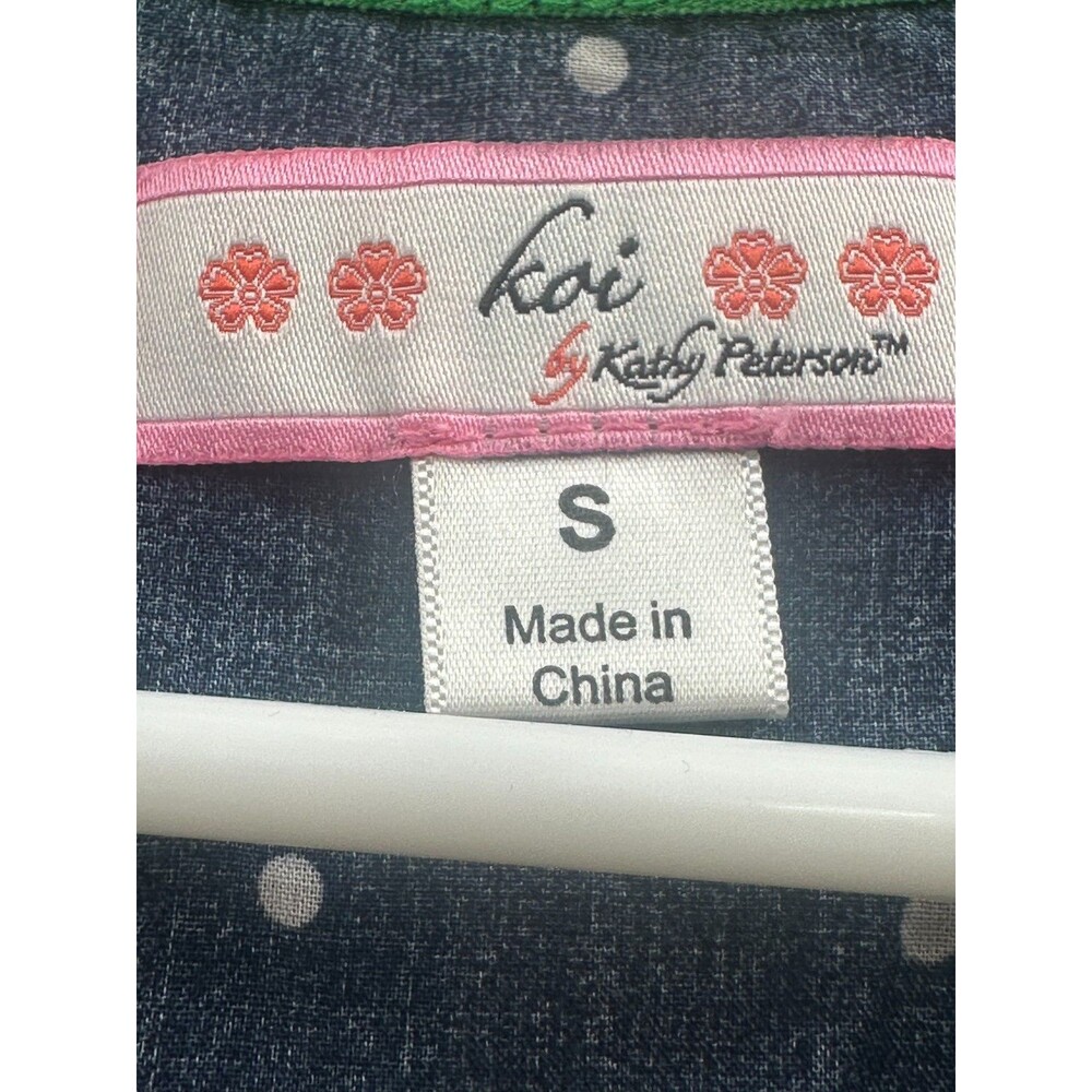 NWT Koi Kathy Peterson Gwen Scrub Top | Navy Blue Polka Dot Jewel Print Size S - Picture 8 of 8